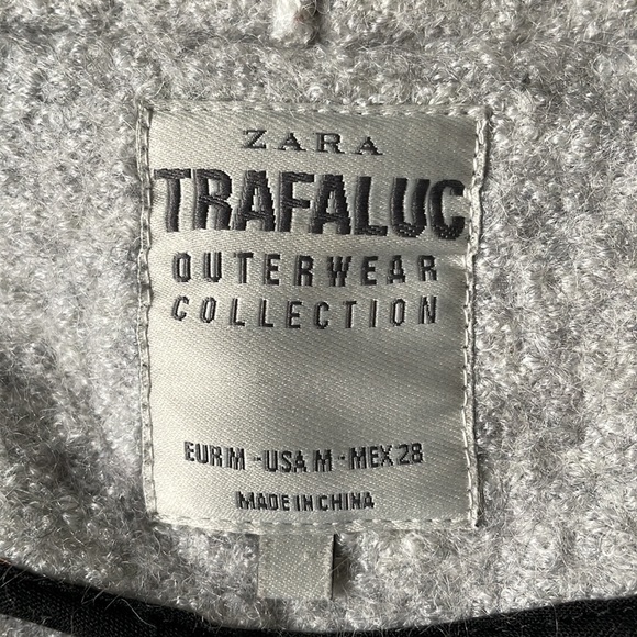 Zara lapel coat large patch pockets 100% wool felt grey knee length Sz M - Picture 5 of 12